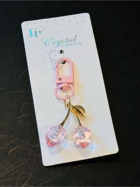 NWT Baby Pink Faceted Crystal Cherry Bag Charm Keychain